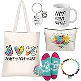 Mepase 6 Pcs Painting Artist Gift Sets for Women Include Canvas Tote Bags Makeup Bag Bracelets Keychain 11 oz Mug Novelty Socks Birthday Appreciation Gift for Art Lover Teacher Artists Painters