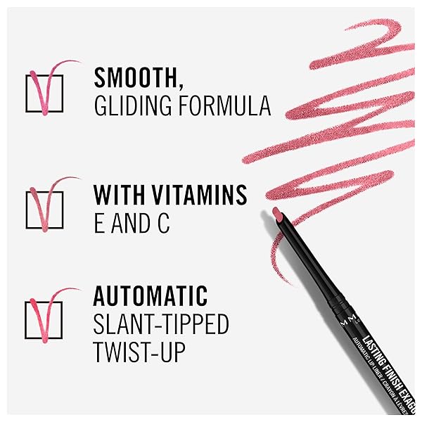 RIMMEL LASTING FINISH EXAGGERATE AUTOMATIC LIP LINER – RICH, SMOOTH FORMULA, LONG LASTING – 63 EASTEND PINK, .01OZ