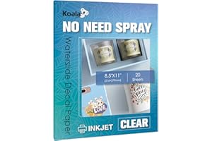 KOALA PAPER KOALA Waterslide Decal Paper INKJET CLEAR, No Spray Coating Water Slide Decal Paper for DIY Tumbler, Mug, Nail Crafts, 8.5x11 Inches 20 Sheets