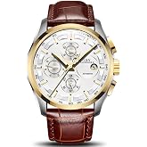 MASTOP Swiss Brands Men's Automatic Self-Wind Watch Stainless Steel with Brown Genuine Leather Band