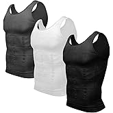 Odoland 3 Pack Men Compression Shirt Body Shapewear Base Layer Tummy Shaper Vest Tank Top