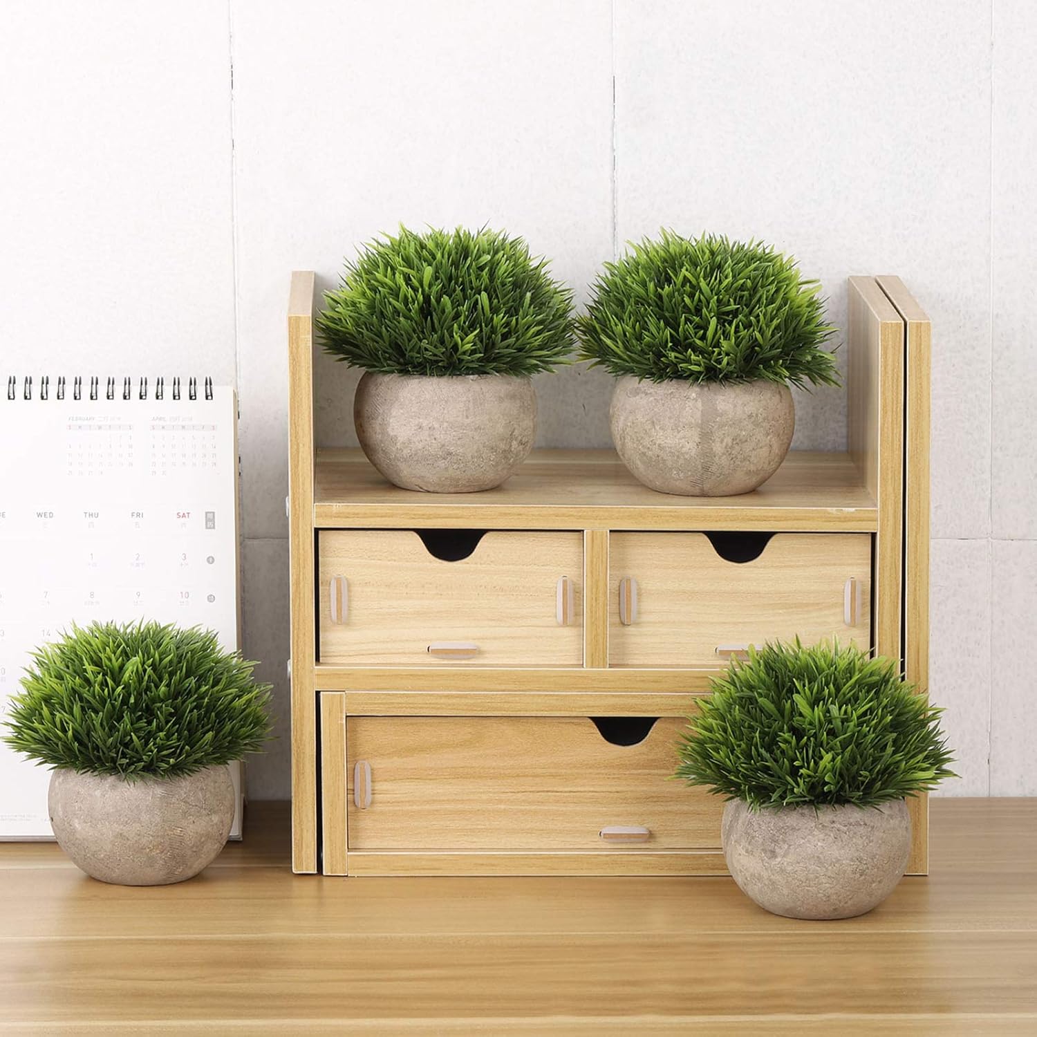 Tecbeauty 4 Pcs Artificial Plants Fake Grass Topiaries Potted Plants for Bathroom Home Office Decor, Green: Kitchen & Dining