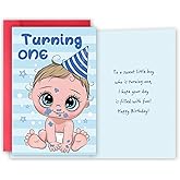 FSSDAS Funny Baby First Birthday Card for Boy, Happy 1st Birthday Cards Gifts, Cute Grandson Son Boys One Year Old Bday Card Decorations.