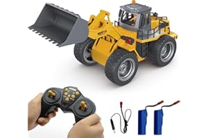 Fistone 9 Channel RC Front Loader, 4WD Alloy Shovel Loader Tractor, 2.4Ghz RC Bulldozer Construction Vehicle Radio Control Tractor Truck Toy with Lights for Kids Age 8-12 Years Old