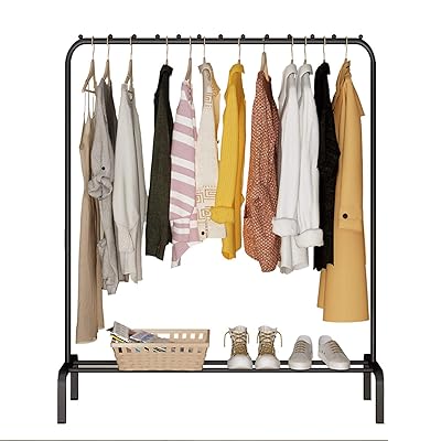 YAYI Drying rack Heavy Duty Clothes Rail Metal Garment Rail With Top Rod and Lower Storage,Black