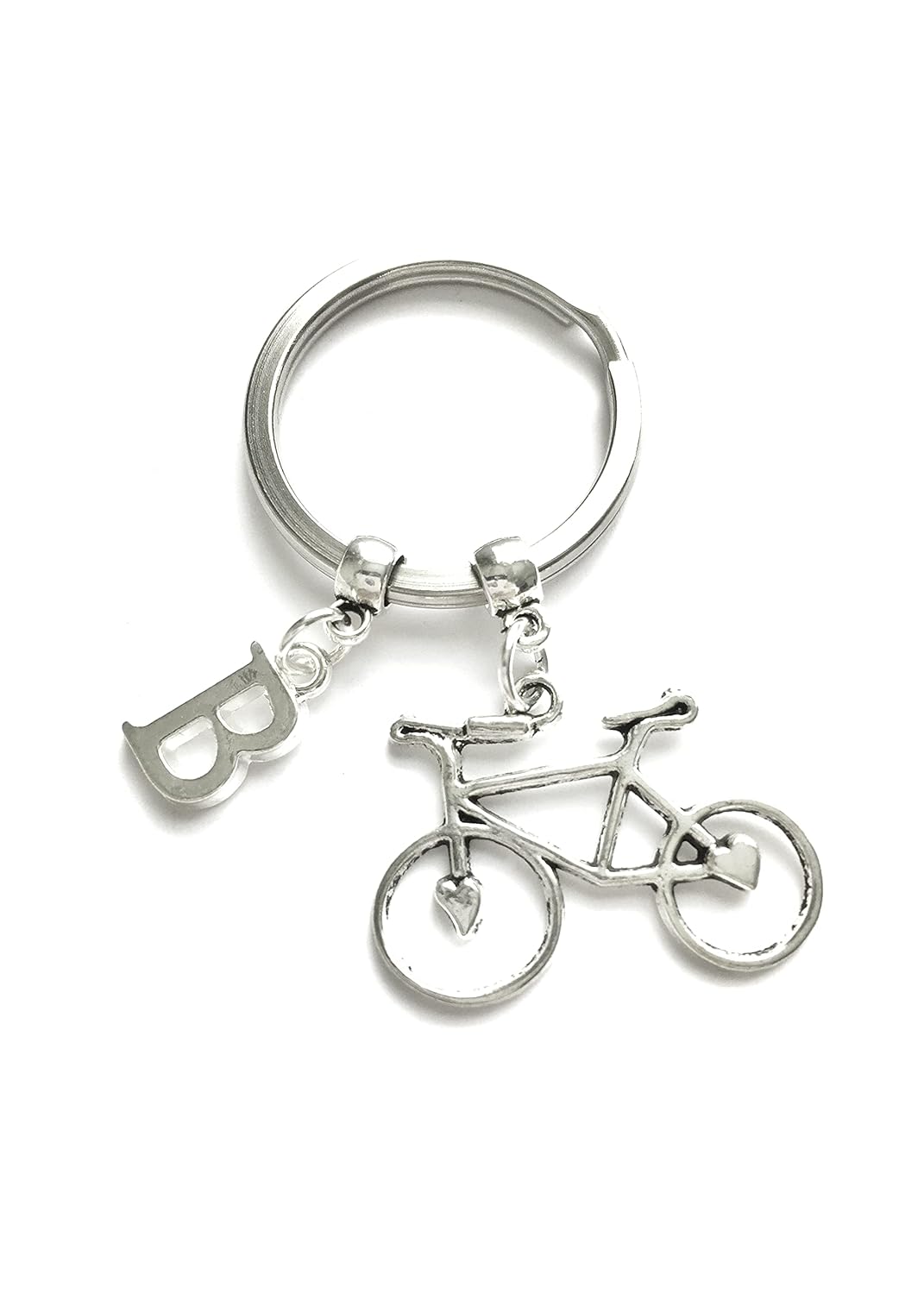 Personalised Silver Plated Bicycle Keyring Bike Cyclist Custom Initial