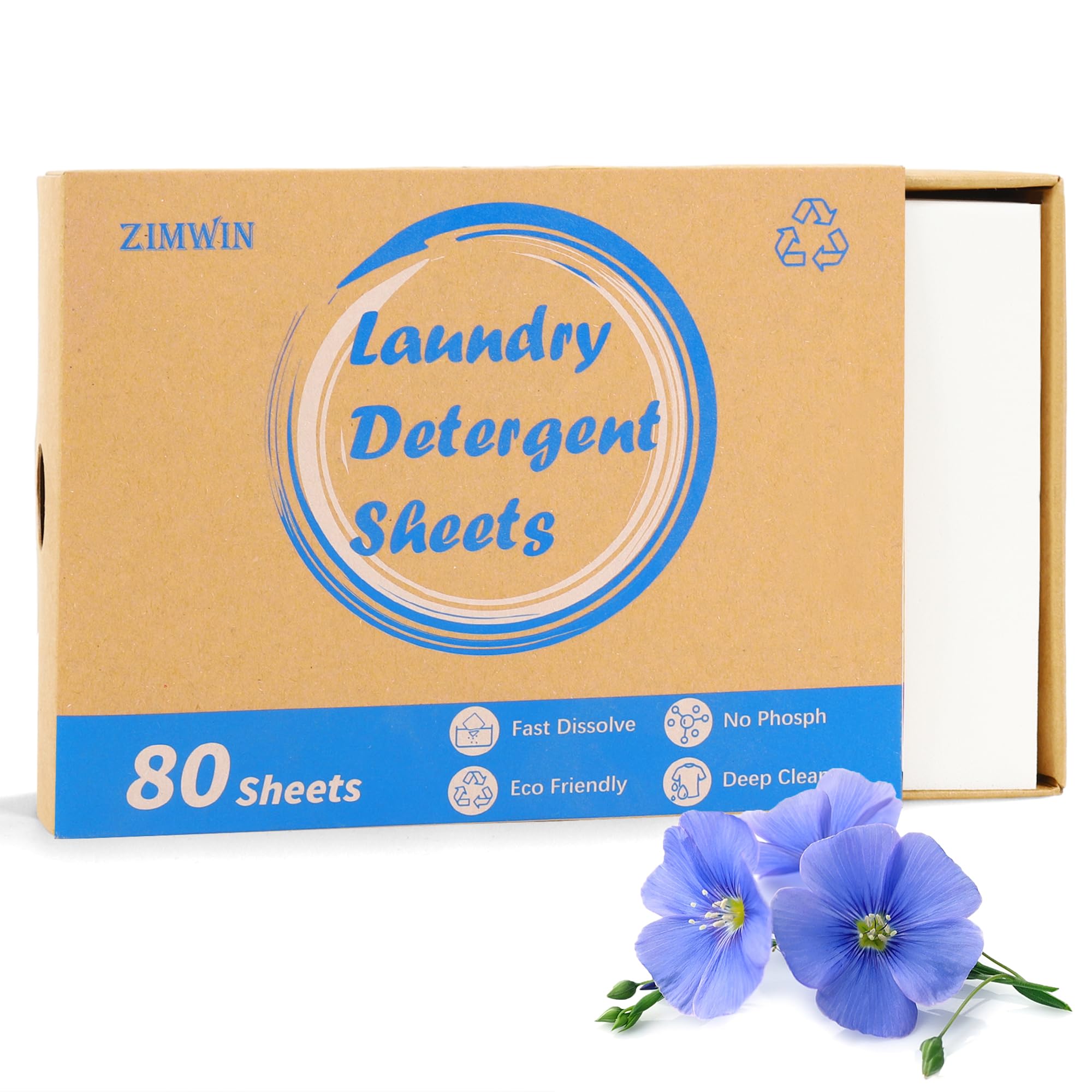Zimwin Laundry Detergent Sheets, 80 Sheets Fresh Linen Scent Laundry Soap Sheets - Eco-Friendly Hypoallergenic Liquidless Washing Supplies for Dorm Travel Camping - 80 Loads