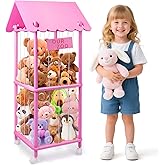 Bupioaa Stuffed Animal Storage Zoo with Wheels, Large Wooden Stuff Animals Plushies Holder Space Save Toy Organizer, Kids Toddlers Plush Storage Cage for Nursery Playroom Kidroom Bedroom