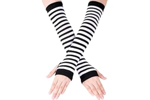 Nydotd Fingerless Long Sleeve Mittens Gloves Y2K Kawaii japanese harajuku Gothic Punk Knitted Striped Arm Warmer for Women