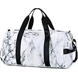 Sport Gym Duffle Travel Bag for Men Women Duffel with Shoe Compartment, Wet Pocket (Marble-White)