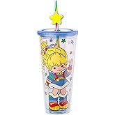 Silver Buffalo Rainbow Brite Plastic Cold Cup with Lid and Straw Topper, 24 Ounces