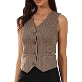 Allegra K Vest Tops for Women V Neck Sleeveless Button Down Striped Trendy Waistcoat Top Ladies Business Casual Outfits