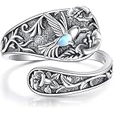 LWQQWL Spoon Ring for Women Sterling Silver Daisy/Lotus/Dragonfly/Hummingbird Adjustable Open Ring Jewelry Gifts Size 7