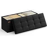 SONGMICS MAZIE Collection - 43 Inches Folding Storage Ottoman Bench, Ottoman Foot Rest, End of Bed Bench, Storage Chest, Load 660 lb, for Living Room, Bedroom, Entryway, Ink Black ULSF077B01