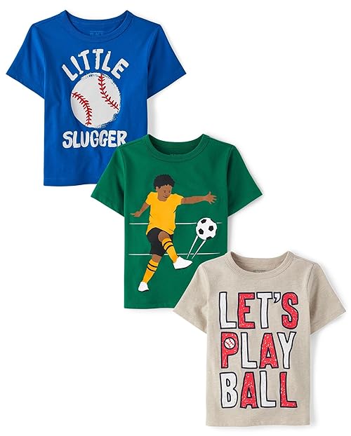The Children's Place,Baby Boys,and Toddler Sports Short Sleeve Graphic T-Shirts,Multipacks,Play Ball/Soccer/Baseball 3-Pack,4 Years