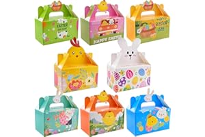 Eavotoy 12 Pack Easter Decorative Gift Box Treat Boxes, 6.2 x 3.5 x 3.5inch Egg Bunny Chicken Colorful Bags Paper Boxes for Easter Basket Stuffers Party Favor Gifts