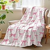 Lotus Karen Pink Bow Fleece Blanket 50x60 Inch Christmas Birthday Valentine's Day Gifts for Girls Women Pink Throw Blanket Coquette Preppy Bow Decor for Bedroom Dorm Soft Lightweight Bed Sofa Throws