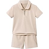 VIPWOLF Boy's 2 Piece Clothing Set Short Sleeve 1/4 Zip T-shirts and Ribbed Knit Shorts