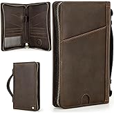 CataPurus Top Grain Leather Travel Passport Wallet Holder Case for Man & Woman, Handmade for 4 Passports & Multi Cards, RFID Blocking Large Capacity for Cards/Passports/Tickets/AirTag, Matte Coffee