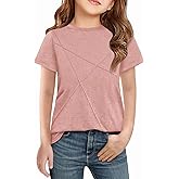 Haloumoning Girls Short Sleeve T Shirts Kids Summer Fashion Pleated Crewneck Tops Tees 5-14 Years