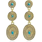 Vintage Western Earrings for Women,Bohemian Turquoise Oval Dangle Drop Earrings Country Concert Outfit Accessories Jewelry