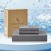 Cozy Bliss Premium Cooling Sheet Set Queen Size, Q-Max>0.4, 3PCS No Flat Sheet with 2 Pillowcases, Breathable Fitted Sheet for Hot Sleepers & Night Sweats, Deep Pocket Up to 18 Inches, Dark Grey