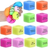 Meooeck 42 Pack Stress Cubes for Adults Motivational Bulk Gifts for Coworkers Colorful Mini Stress Balls Squeeze Cube Square Prize Boxes Fidget Party Anxiety Relief Reward Gifts
