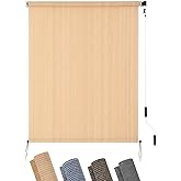 KELIXU Patio Shades Roll Up Outdoor Blind, 4’ W x 6’ H Cordless Sun Shade Privacy Screen with 90% UV Protection Exterior Roller Shade Cloth for Porch Pergola Backyard Windows Balcony, Walnut