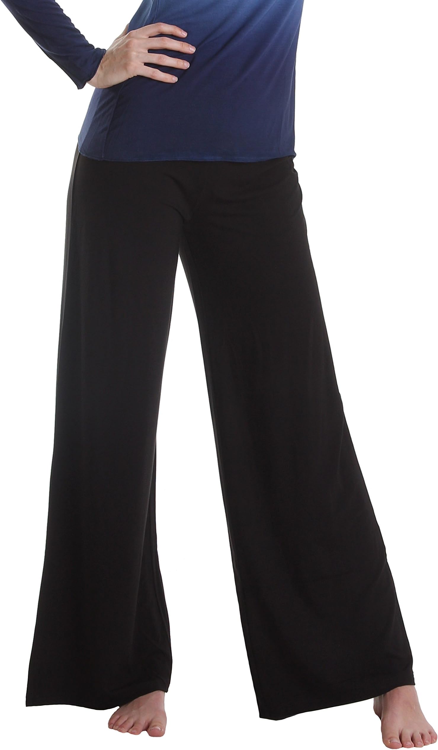 Sassimi Women's Soft Bamboo Rayon and Organic Cotton Wide Leg Pants, Medium (8-10), Black