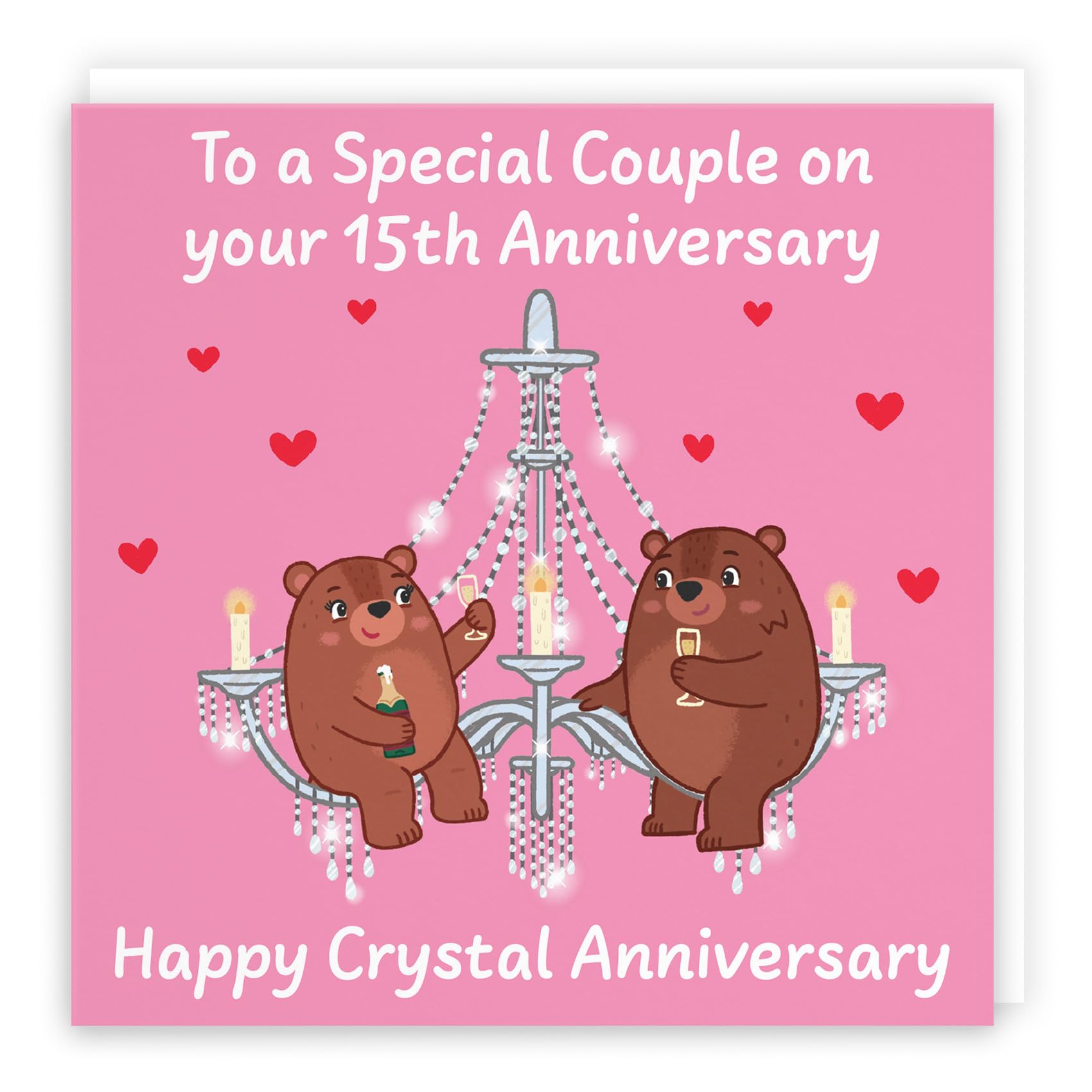 Hunts England - Couple 15th Anniversary Card - Crystal Anniversary - 15 Years - Cute Fun Bears Card - Love Story Collection