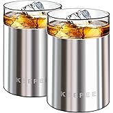KEEPEE Whiskey Glasses Set of 2, Insulated Tumbler with Removable Glass Insert, Insulated Cocktail Glass, Old Fashioned Lowball for Margaritas, Bourbon, Whiskey, 10oz, Stainless Steel