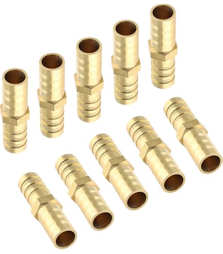 UOIENRT 12-Pack 1/4" Brass Hose Barb Union Fittings – Hex Splicer Mender For Fuel, Air, Water & Gas Lines