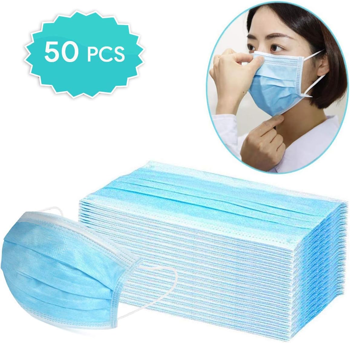 Hotportgift, Dispo Devices for Daily Dust Protection, Thin Elastic Ear Loops, Disposable Safety Pads Covering Half Face (50Pcs)