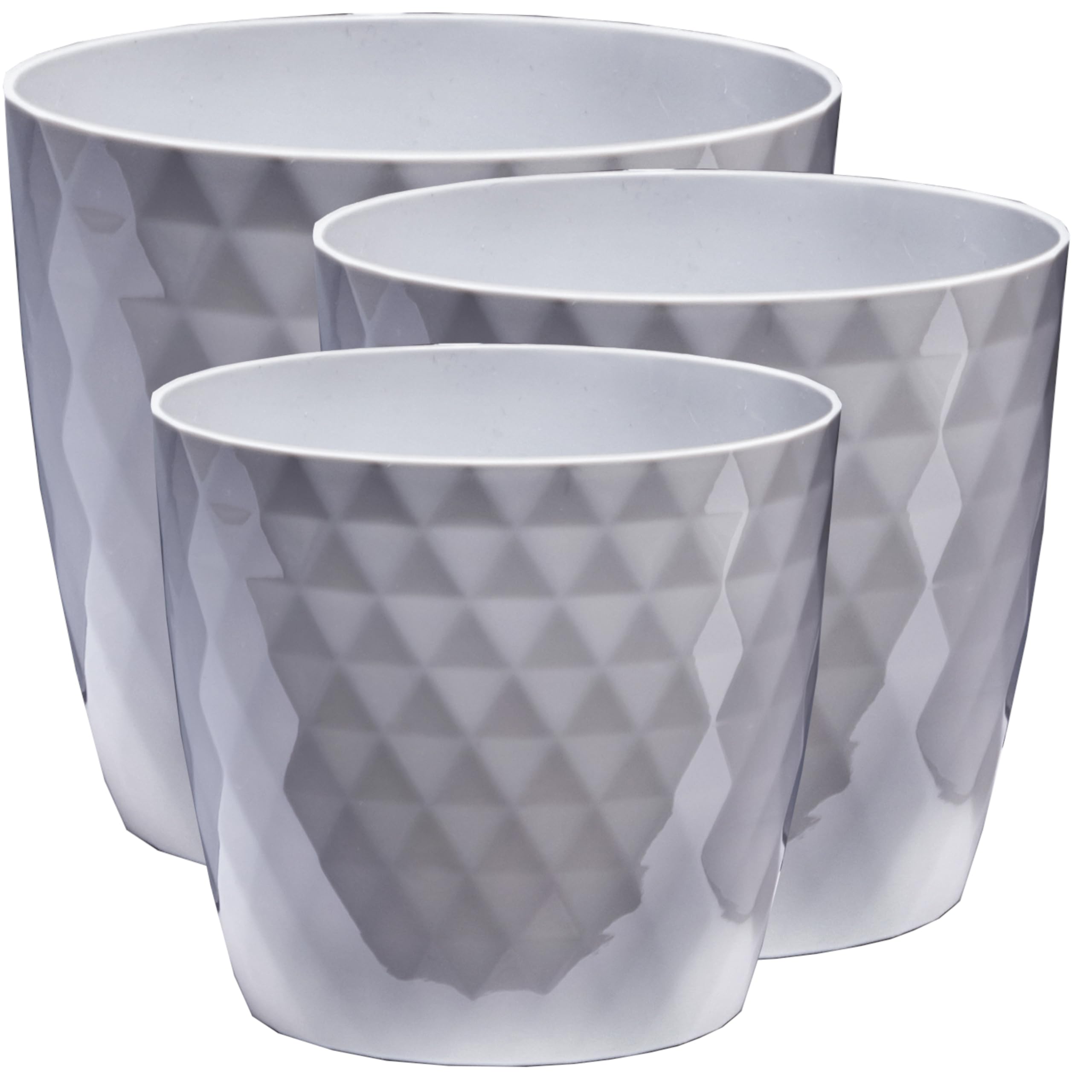 Home Garden Ornaments Plant Pots Indoor, Indoor Plant Pot - Set of 3 Flower Pots with Glossy Crystal Surface (14cm, 16cm, 18cm, Colour: Grey)
