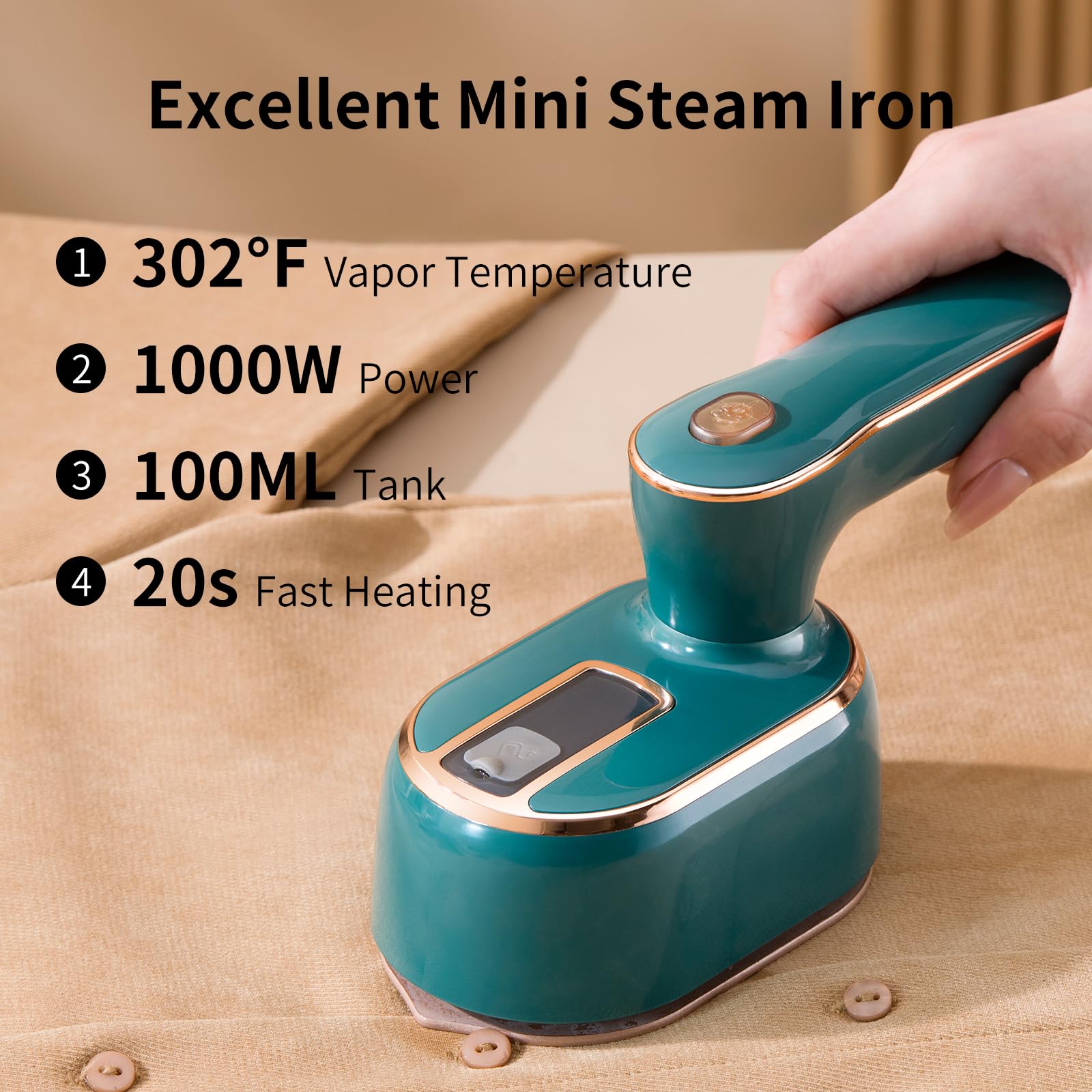 Travel Steamer for Clothes -1000W Small Steam Irons Foldable for Wrinkle Removal, Compact Portable Mini Steamer for Clothes Travel College Dorm Office Home Garment Steamer for Clothes 120V