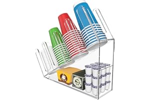 WINFFOR 4-Compartment Disposable Cup Holder - Cup and Lid Holder with Straw Organizer Clear Acrylic Cup Dispenser with Coffee Pod Storage for Coffee Station Bar Countertop Restaurant Breakroom