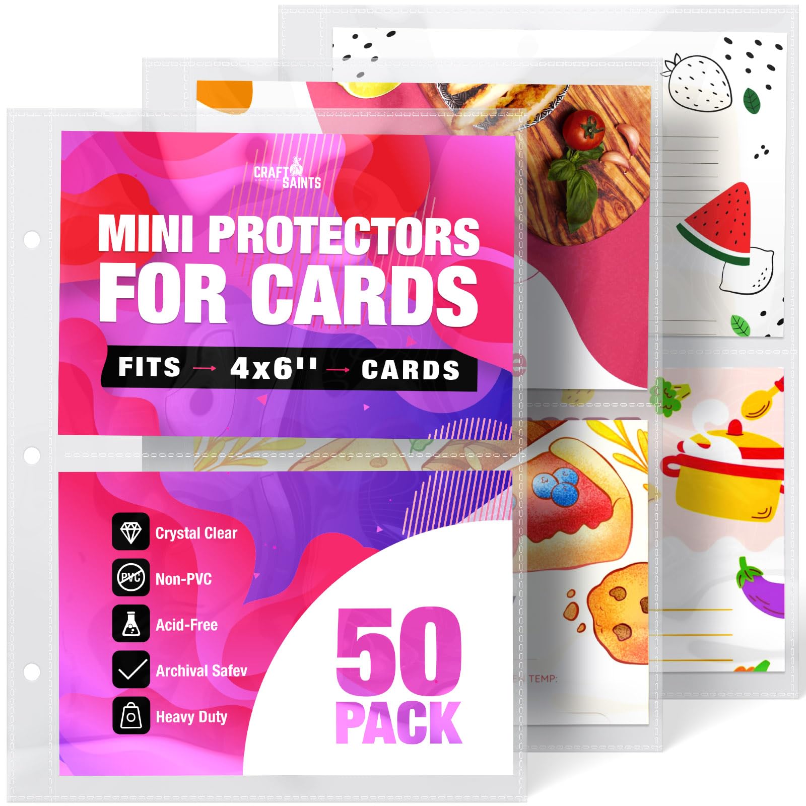 Photo 1 of  Mini Sheet Protectors fit 4x6'' Cards for 8.5x9.5’’ Mini Binders, Half Binders, Recipe Book Page Refill Sheets, 2 Pocket Index Card Protectors, Crystal Clear Covers