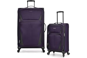 U.S. Traveler Aviron Bay Expandable Softside Luggage with Spinner Wheels, Purple, 2-Piece Set