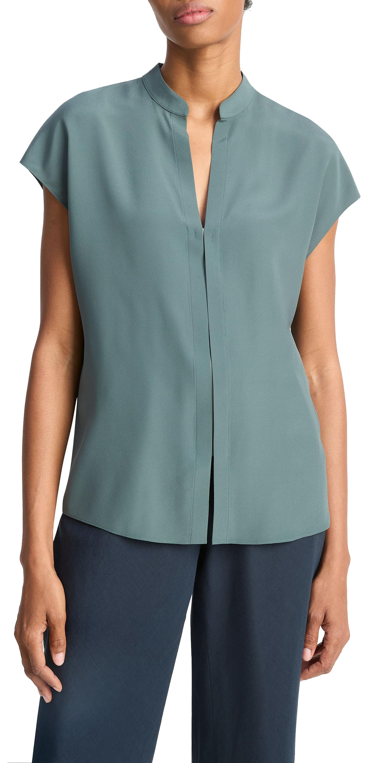 Photo 1 of Vince Women's Cap Sleeve Blouse W/Contrast Hidden Plkt, Teal Stone/Clay Sage, XX-Small