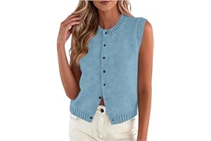 Women's Button Down Sweater Vest, Sleeveless Crewneck Knit Outerwear, Loose Casual Crop Vests Tops Knitwear