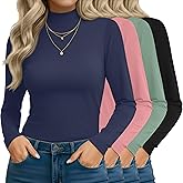 Neer 4 Pack Women's Mock Turtleneck Tops, Slim Fitted Long Sleeve Shirts Mock Neck Basic Undershirts Lightweight Layer Tee