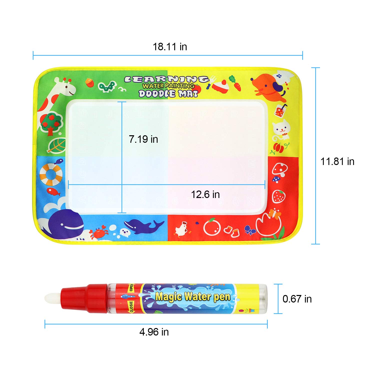 SENWOW Water Drawing Mat 46*30cm - Water Doodle Mat with Magic Pen - Drawing Painting Toy, Perfect Educational Toys for Children Over 3 Years