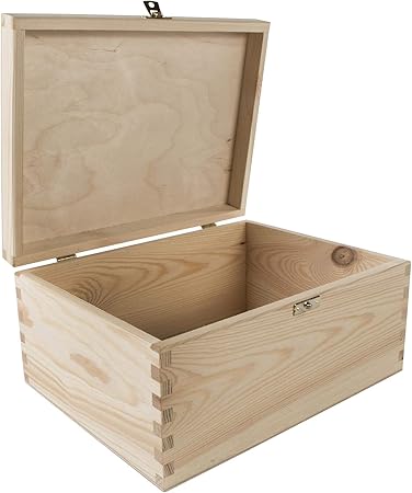 Caja rectangular de madera con tapa y cierre de corchete | 28 x 21 x 13