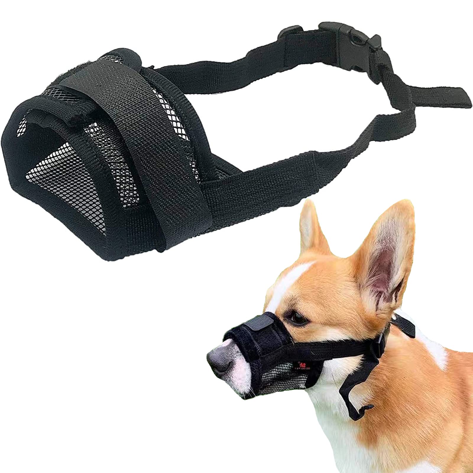 ZEACCT Dog Muzzle, Soft Nylon Mesh Mouth Cover, Breathable Prevent Biting Barking Chewing and Eating Muzzle Durable (Black), Medium