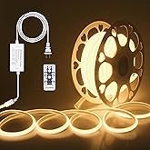 ALITOVE 120V 110V COB Led Strip Light Kit Dimmable Waterproof IP67 3000K 65.6ft Warm White LED Light Strips Outdoor 5760LEDs Super Bright Neon Rope Lights with Remote for Home Commercial Lighting