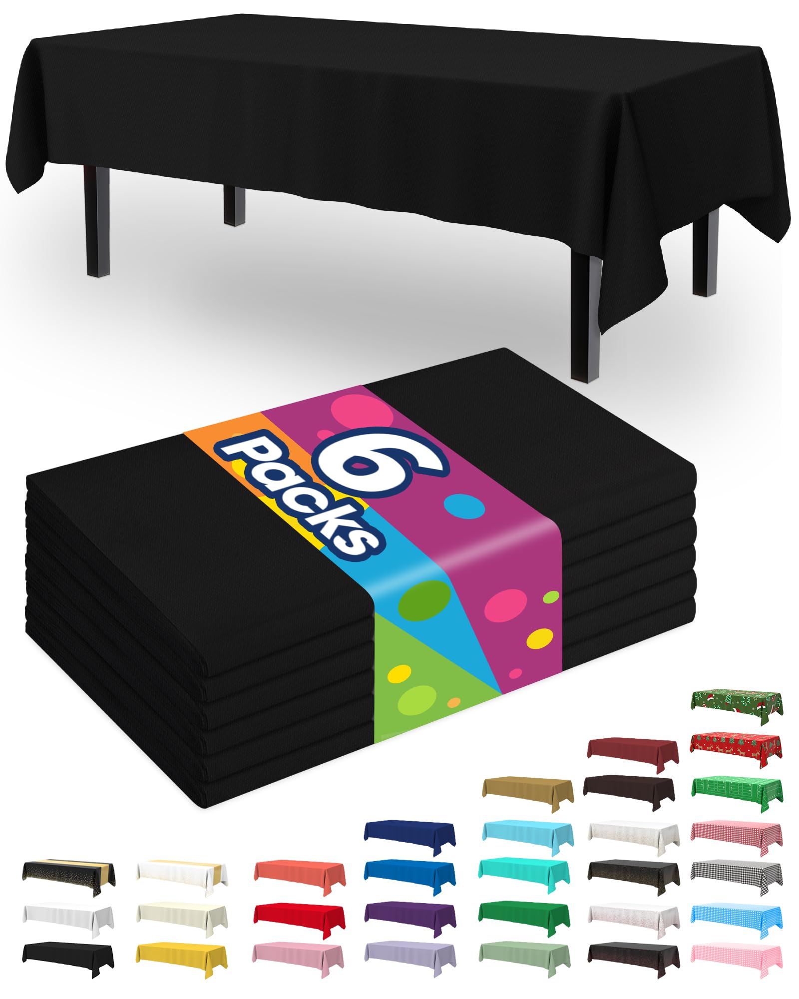 Photo 1 of Pureegg Plastic Table Cloth Disposable 6 Pack, 54 x 108 Inch Table Cloths, Halloween Party Decorations, Summerween Decor, Halloween Tablecloths, Rectangle, Plastic Cover, Waterproof, Black and Gold