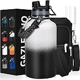 GAZLEMHO Insulated Water Bottle 64 oz, Half Gallon Water Jug Cold 48H, BPA Free Stainless Steel Bottles with Straw/Chug 2-in-1 Lid, Bag, Paracord Handle, Silicone Boot, Sports Gym School Metal Flask