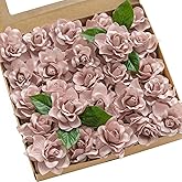 Ling's moment Flowers 25pcs Fake Gardenia Dusty Pink Rose Flowers Artificial Flowers with Stem, Fake Flower for DIY Wedding Decorations Centerpieces Bouquets Boutonnieres