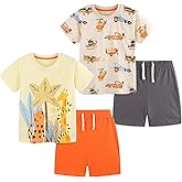 VZF 2-6T Toddler Boy Short Sets Boys Summer Dinosaur Outfits Cotton Short Sleeve Tops and Elastic Waist Shorts Matching Set