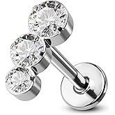 COCHARM G23 Titanium 16g Helix Cartilage Conch Earrings Stud Three CZ Lined Flat Back Helix Conch Piercing Jewelry 8mm 10mm Cartilage Jewelry Nickel Free